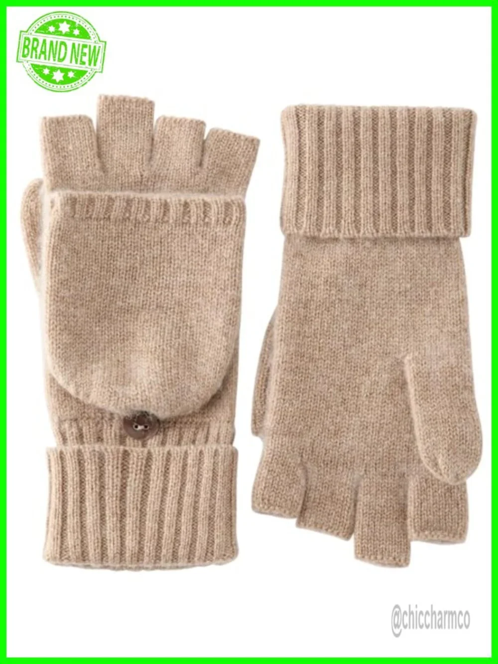 100% Cashmere Fingerless Gloves with Convertible Mittens Flap Women Warm